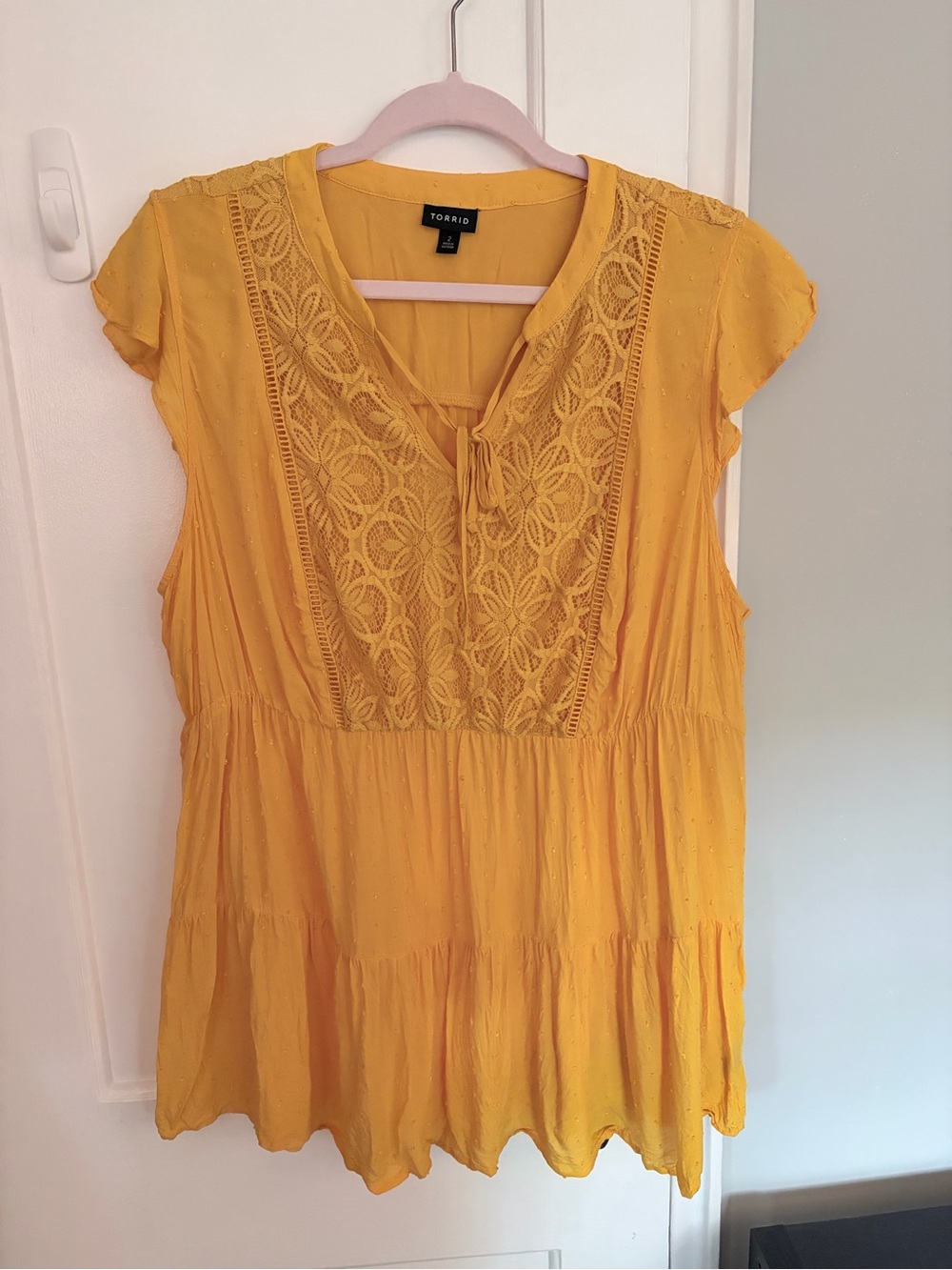 Torrid Yellow Lace-Trim Blouse 2X